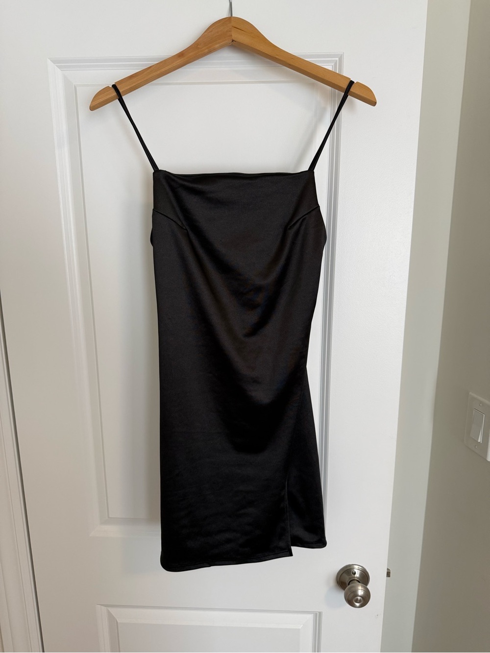 Fashion Nova Black Satin Slip Dress with Thin Straps